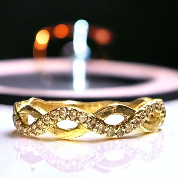 10k Yellow Gold & Genuine Diamond Eternity Infinity Band Ring TESTED Size 6 - Picture 5 of 8